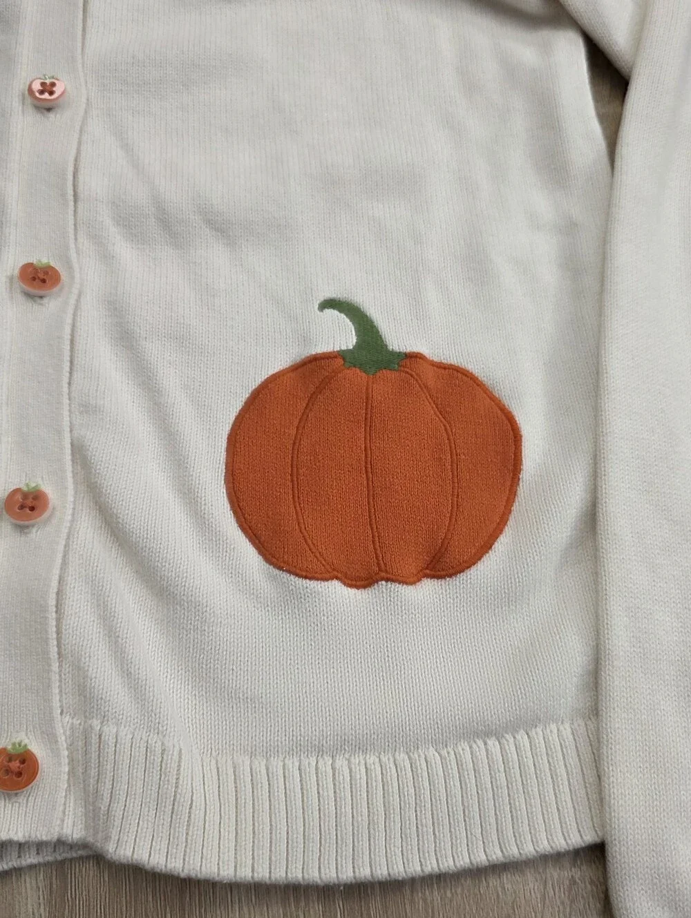 Gymboree Girls Cream Cardigan Sweater with Orange Pumpkin Patches Size 12